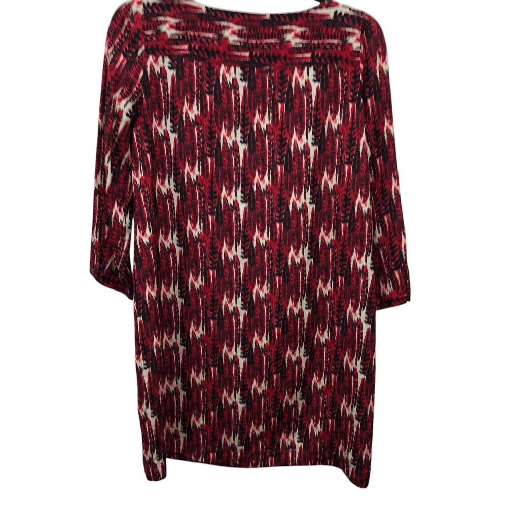 Fossil Womens Red Black Abstract Feather Print Button Front Shift Dress Lined - Picture 7 of 12